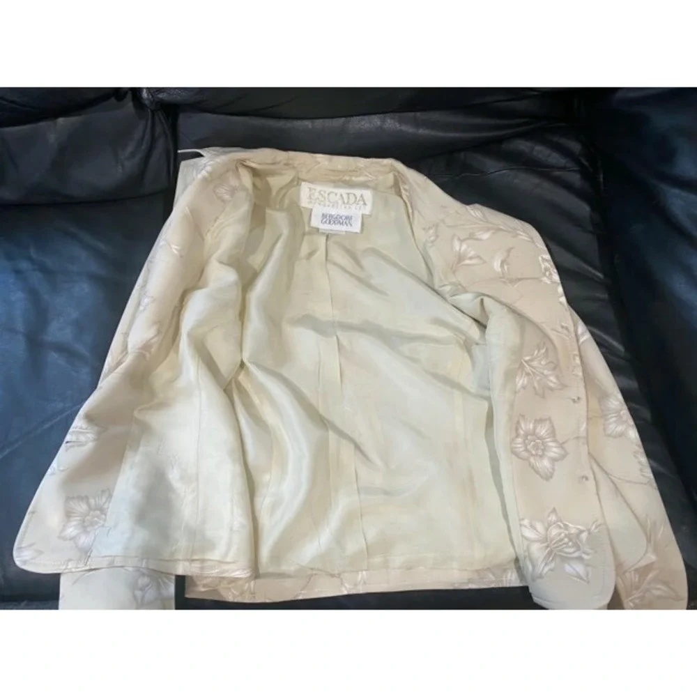 ESCADA MARGARETHA LEY VINTAGE SILK FLORAL BEIGE JACKET SKIRT SUIT 38 8 🌸